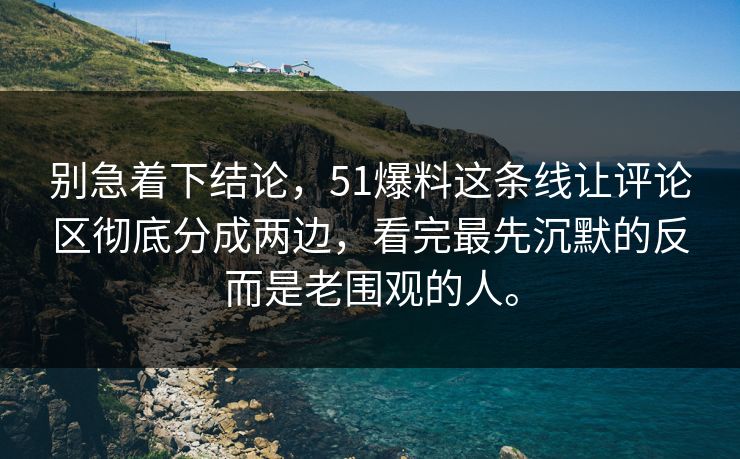 别急着下结论，51爆料这条线让评论区彻底分成两边，看完最先沉默的反而是老围观的人。