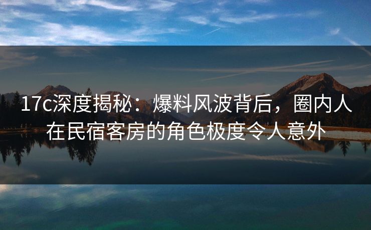 17c深度揭秘：爆料风波背后，圈内人在民宿客房的角色极度令人意外